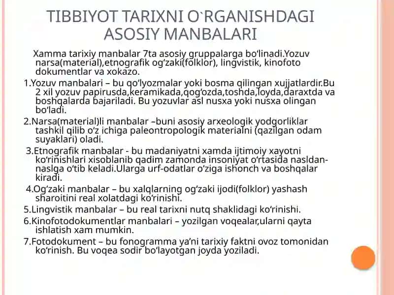 Tibbiyot Tarixini O'rganishda Tarixiy Manbalarning Ahmiyat 4