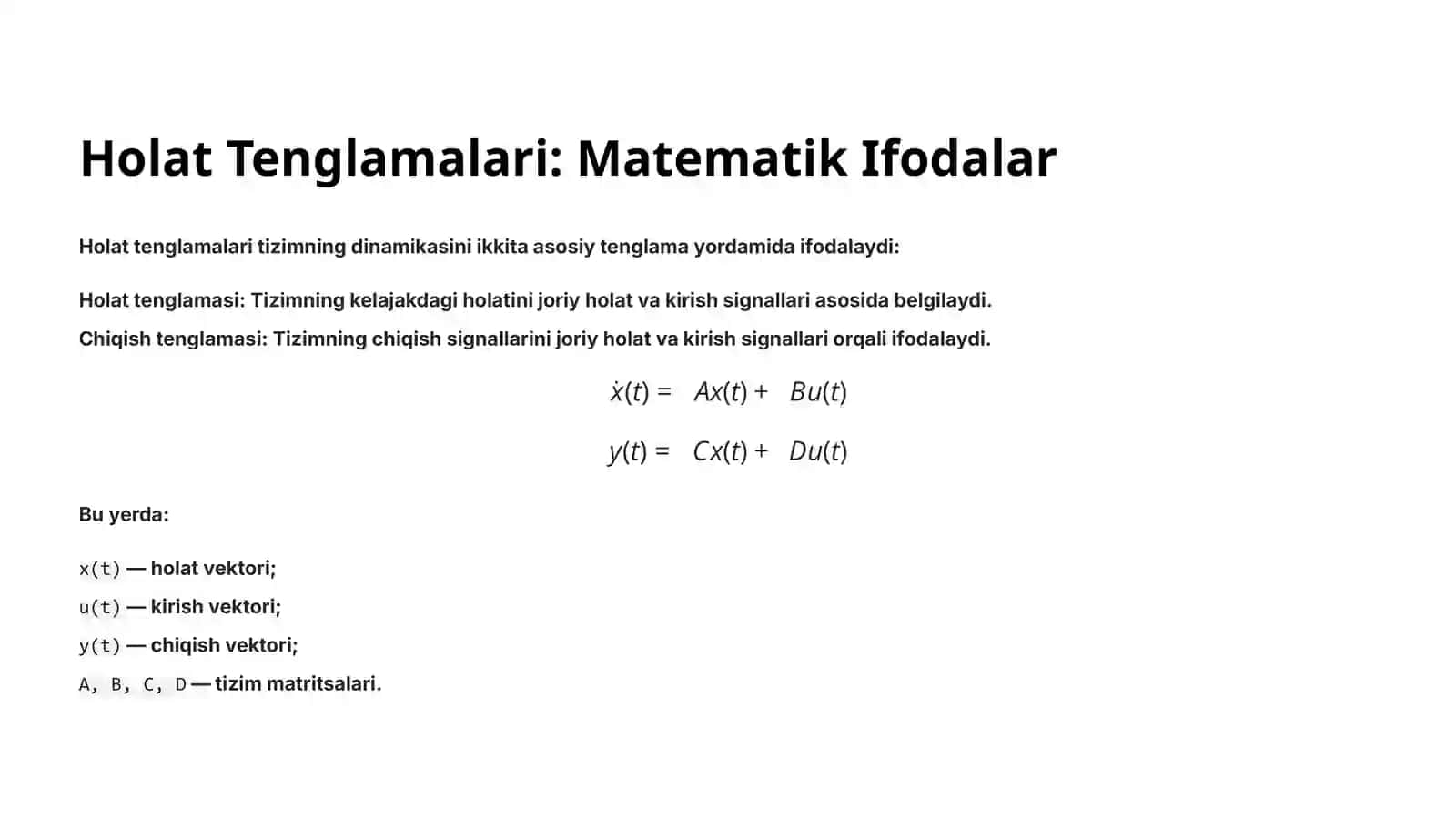 Holat O'zgaruvchilari Sxemasi va O'tish Matritsasi 4