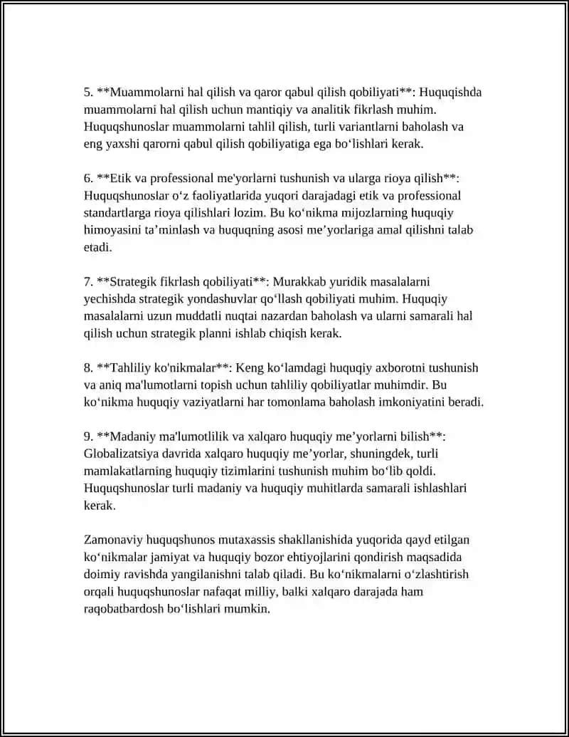 HUQUQSHUNOS MUTAXASSIS SHAKLLANISHIDA ZAMONAVIY ISH KO’NIKMALARI VA KOMPETENSIYALARNING ROLI 4