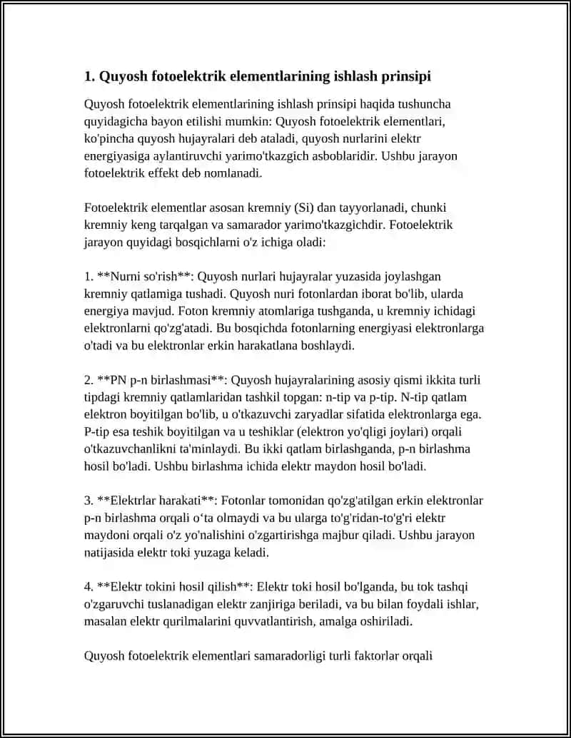QUYOSH FOTOELEKTRIK ELEMENTLARI VA MODULLARI 4