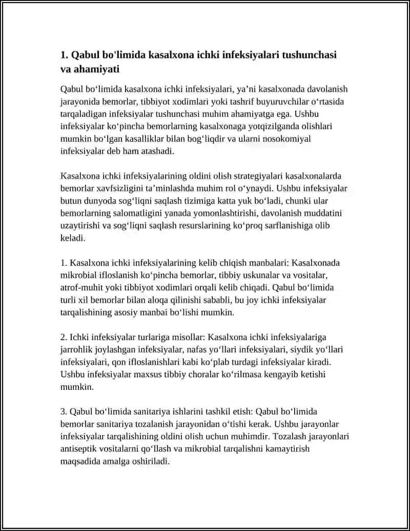 QABUL BÒLIMIDA BEMORLARNI SANITAR TOZALASH KASALXONA ICHI INFEKSIYASI HAQIDA TUSHUNCHA VA UNI OLDINI OLISH 4