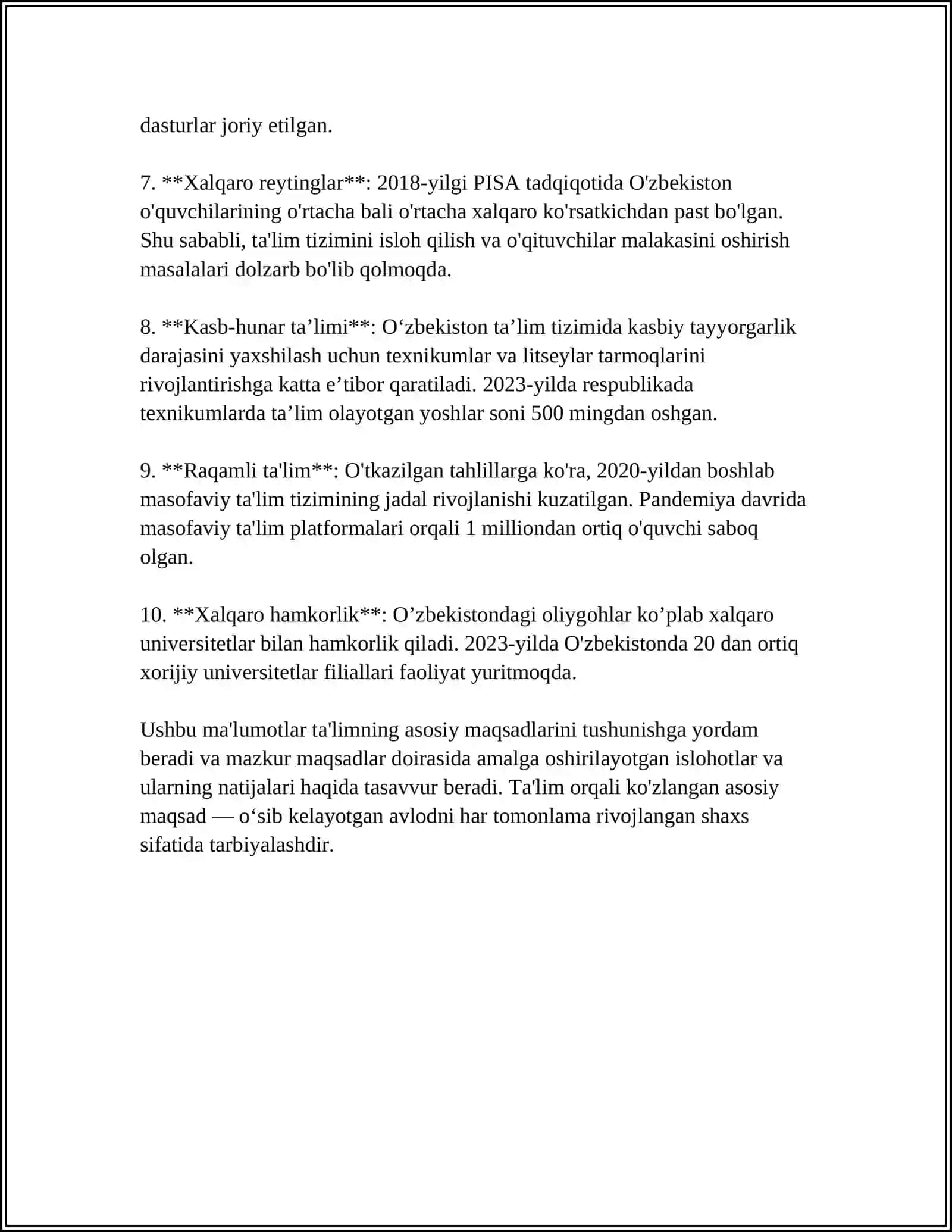 TALIM MAQSADLARI,IJTIMOIY MAQSADLAR,TA'LIM SIFATI,TA'LIM YOʻNALISHI,TALIM OLUVCHINING PSIXOLOGIK XAVFSIZLIGI,TA'LIMNI PSIXOLOGIK TAMINLASH,TA'LIMNI IJTIMOIY MADANIY VAZIFALARI 4