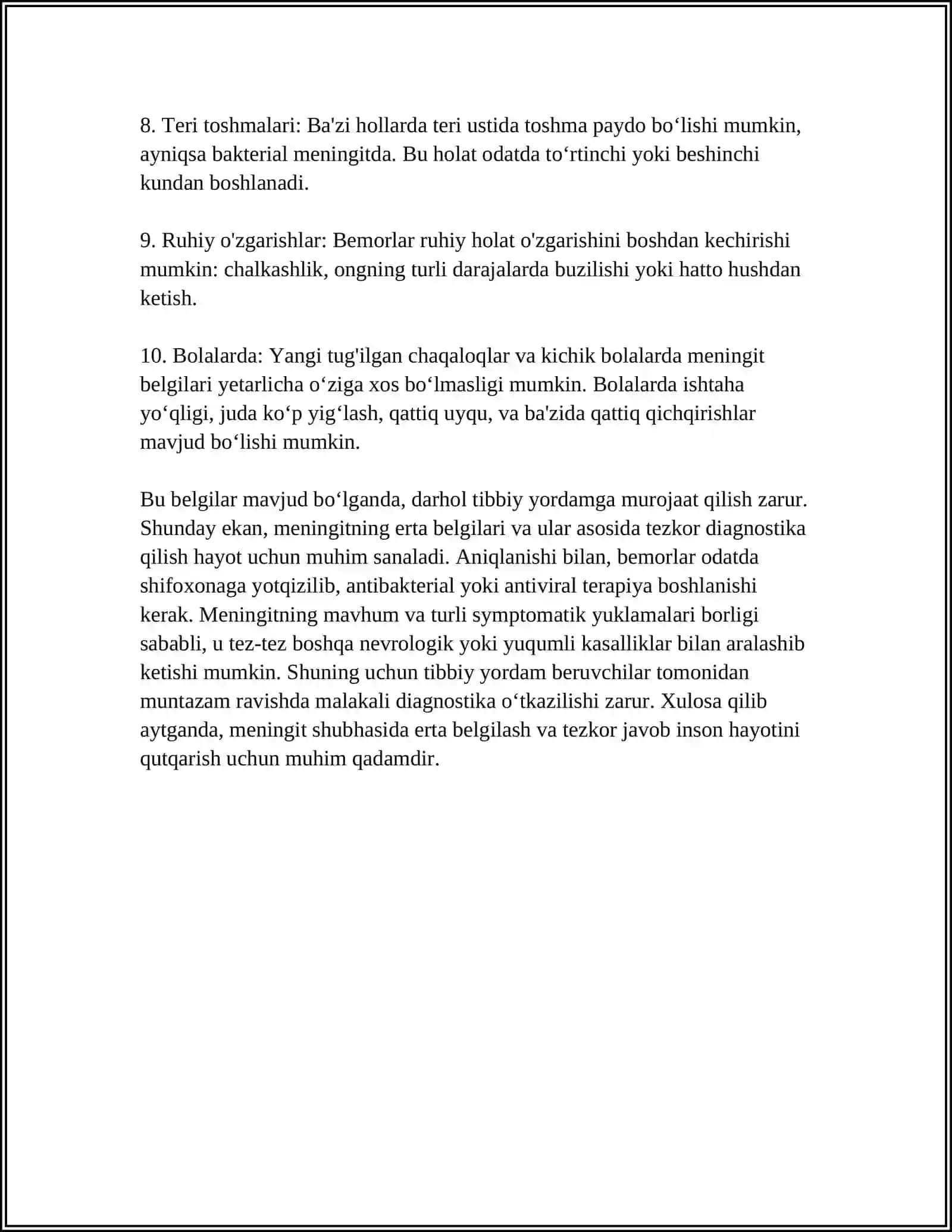 MENINGITDA SHOSHILINCH YORDAM KORSATISH 4