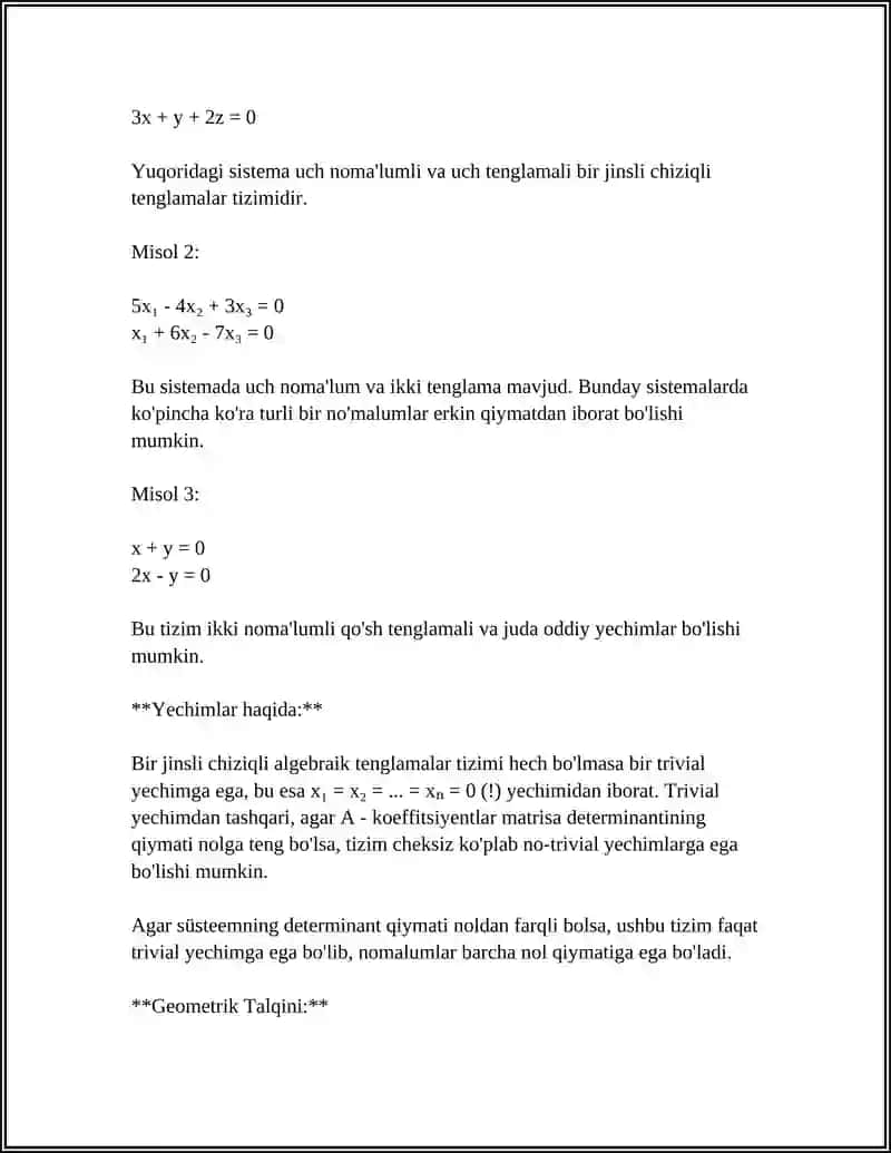BIR JINSLI CHIZIQLI ALGEBRAIK TENGLAMALAR SISTEMASI 4