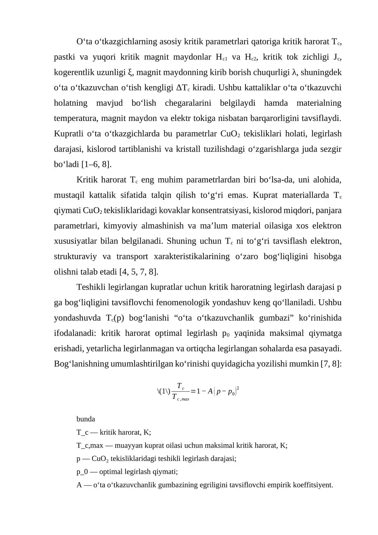 Yuqori haroratli o`ta o`tkazgichlar va ularning kritik paramtrlari 4