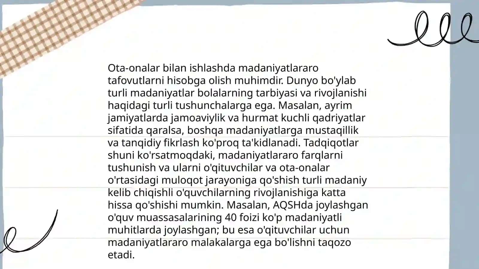 Ota-onalar bilan ishlashda tarbiyachiga qoʻyilgan talablar 4