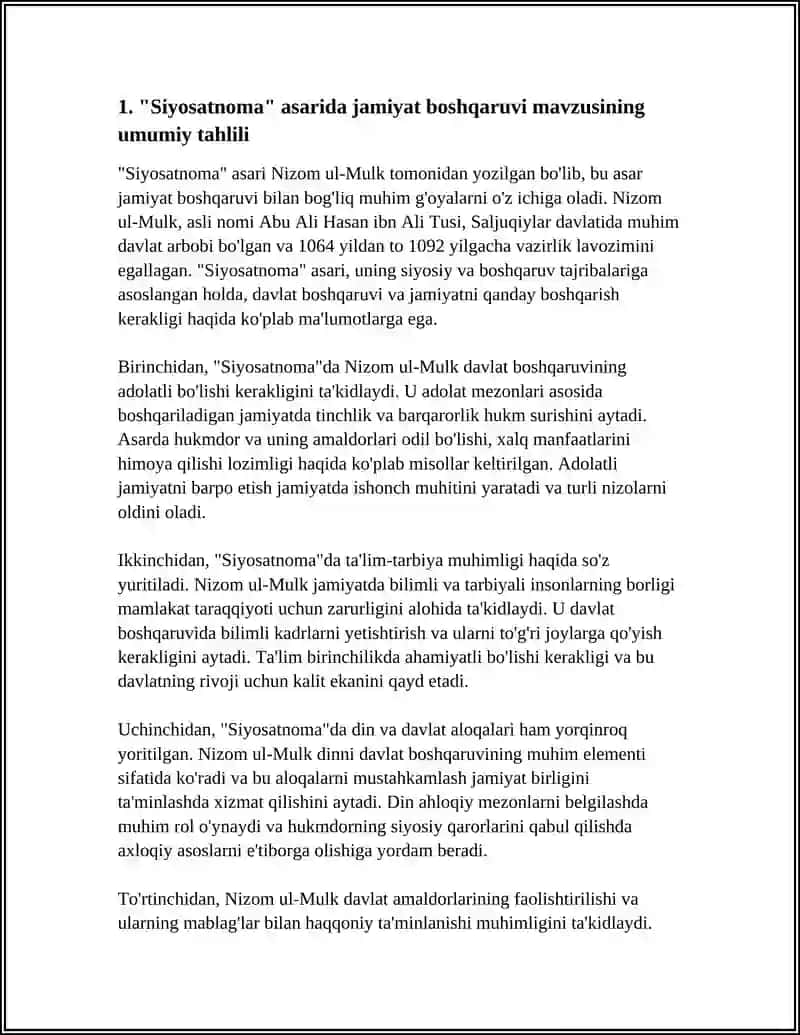 "Siyosatnoma" asarida jamiyat boshqaruviga oid g'oyalarning tahlil etish 4