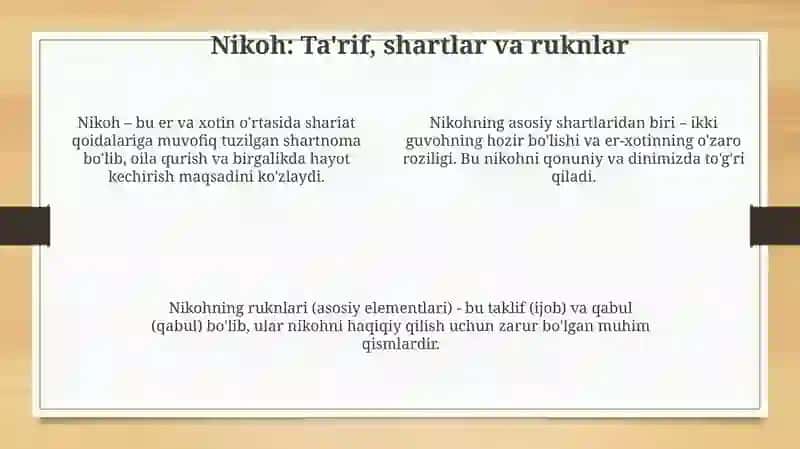 Islom huquqshunosligida oila,nikoh,taloq,idda,zihor tushunchalarini ta'riflash 4