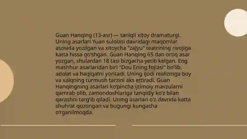 Guan Hanqing (关汉卿) Xitoy dramaturgiyasi otasi 4