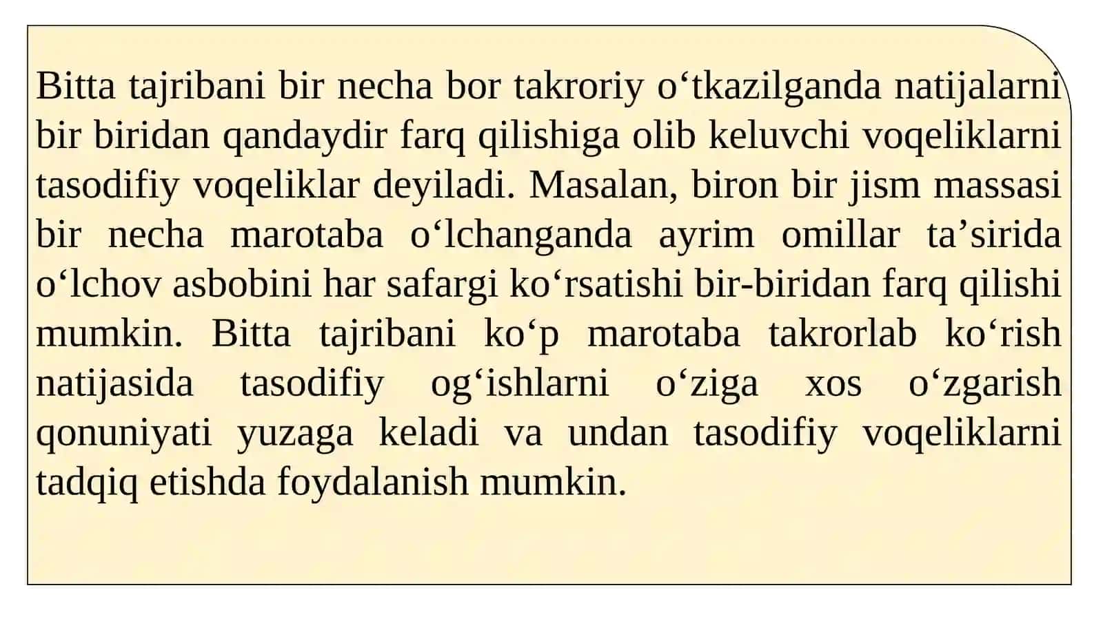 Ehtimollar nazariyasi va amaliy tadqiqotlar natijalariga matematik-statistik usul bilan ishlov berish 4