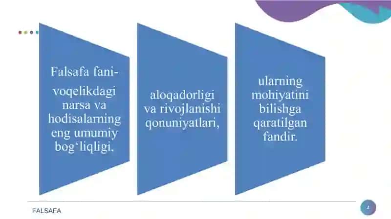 Falsafa fanining predmeti, mazmuni va jamiyatdagi roli 4