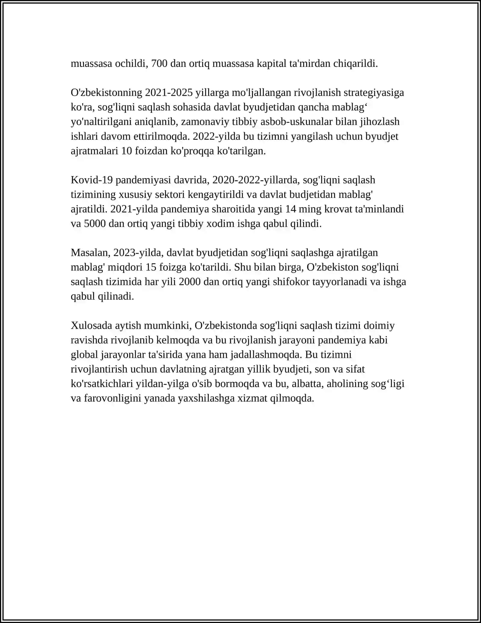 O'ZBEKISTONDA SOG'LIQNI SAQLASH SOHASINING RIVOJLANISHI 4