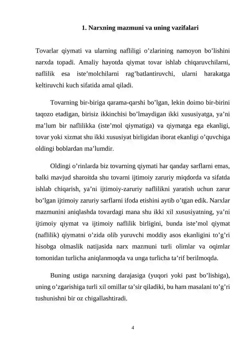 O’zbekistonda narx siyosati va uning asosiy yo’nalishlari 4