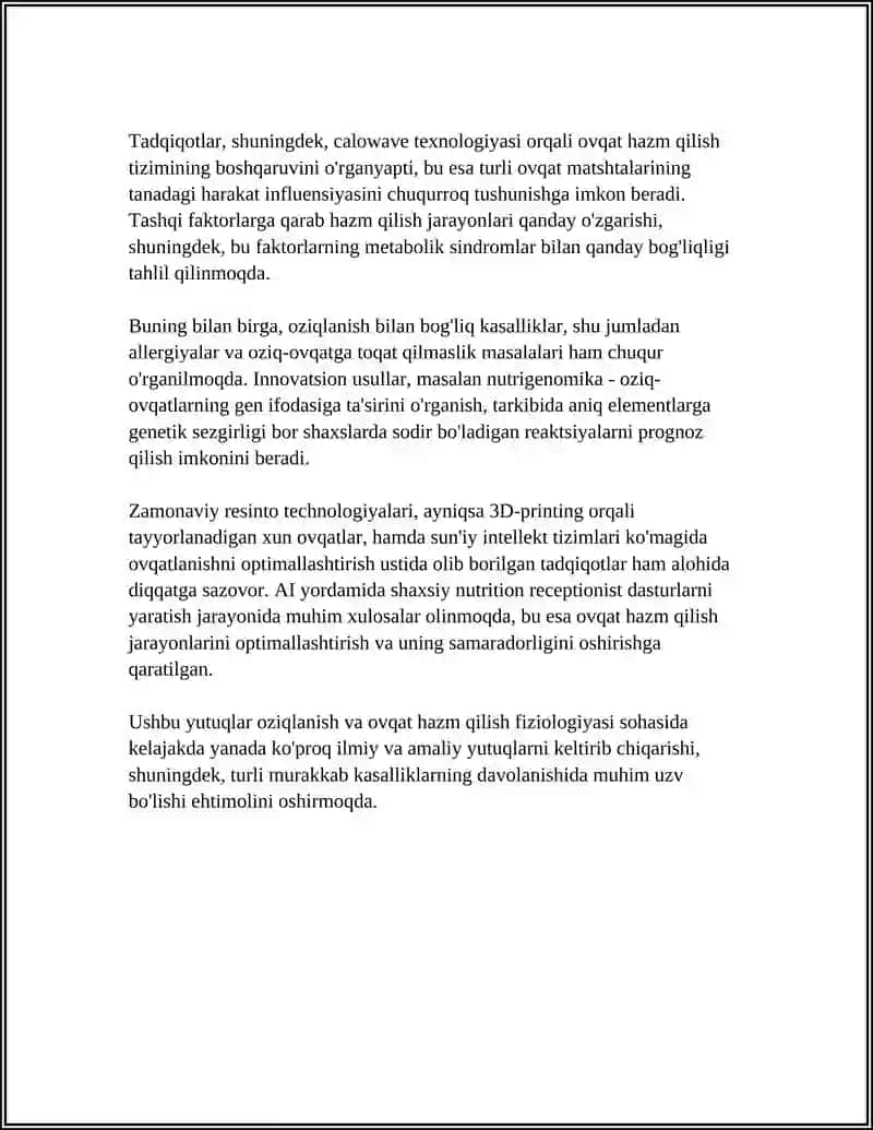 OVQATLANISH VA OVQAT HAZM QILISH FIZIOLOGIYASI REFERAT 4