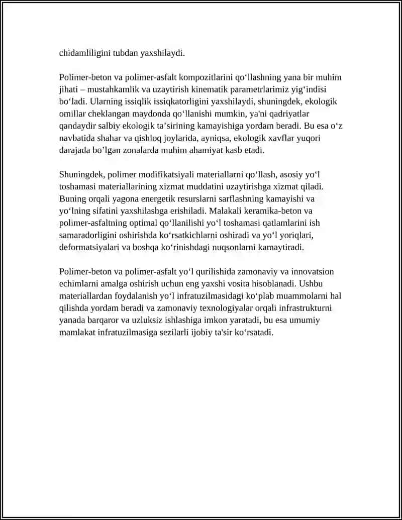 Polimer-beton va polimer-asfalt kompozitlarining yo‘l toshamasi qatlamlarida qo‘llanilishi 4