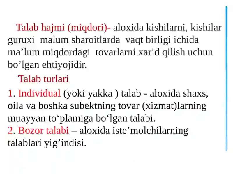 Mikro iqtisodiyotning asosiy kategoriyalari: Talab va taklif 4