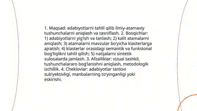 Adabiyotlardan foydalangan holda klaster usulida tushunchalarni tahlil qilish 4