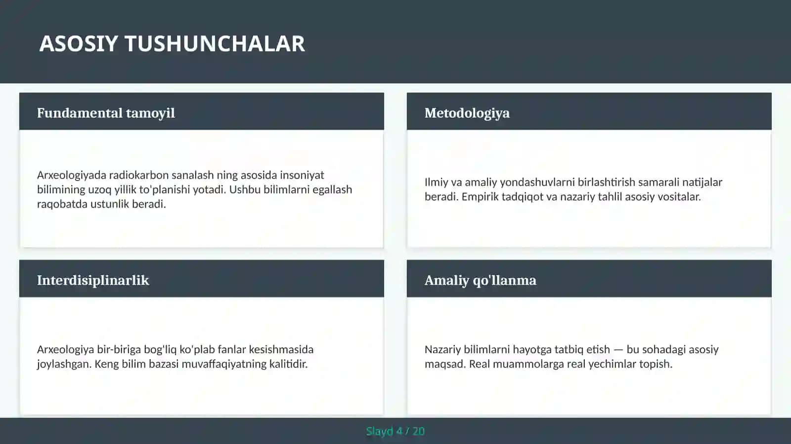 ARXEOLOGIYADA RADIOKARBON SANALASH C-14, dendroaxronologiya va stratigrafiya — talabalar uchun 4