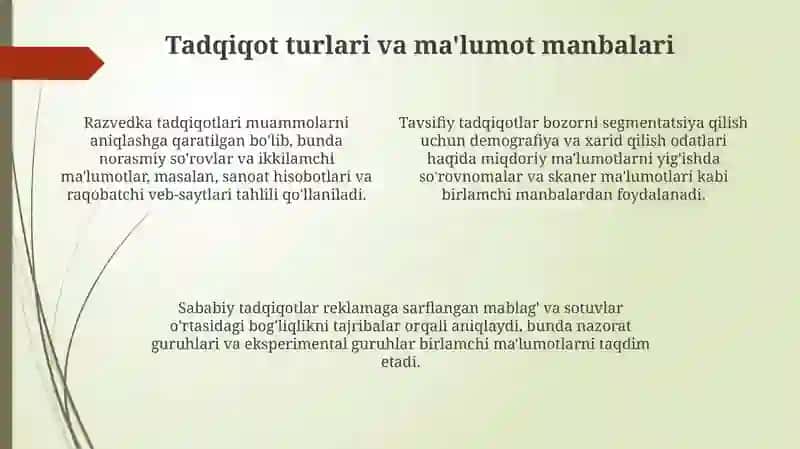Marketing tadqiqotlari va tadqiqot uslublari 4