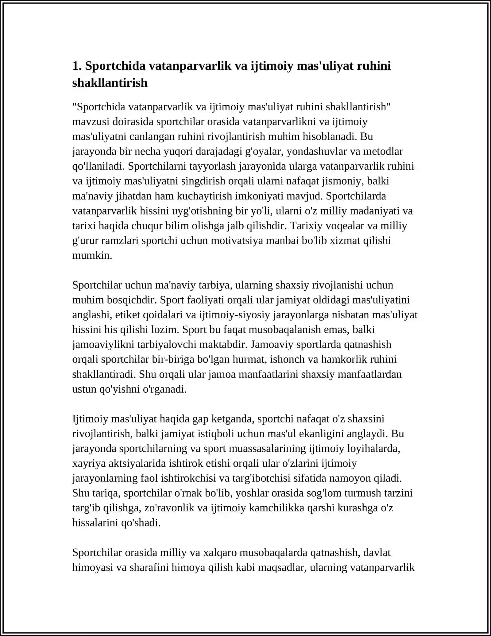 SPORTCHINI DUNYOQARASHINI SHAKLLANTIRISH, IJTIMOIY-SIYOSIY VA AXLOQIY TARBIYA 4