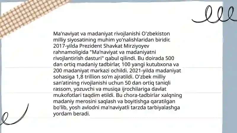 Yangi O'zbekistonda amalga oshirilayotgan ma'naviy o'zgarishlar 4