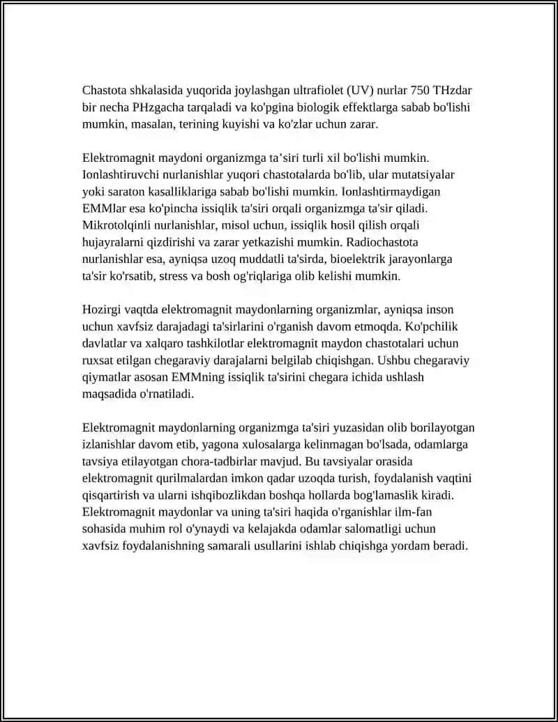 ELEKTROMAGNIT MAYDONNING ORGANIZMGA TA'SIRI 4