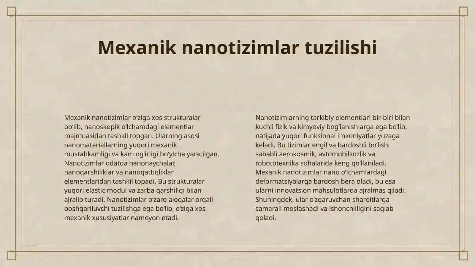 NANONAYCHALAR SINTEZI MEHANIK NANOTIZIMLAR, NANOQURILMALAR 4