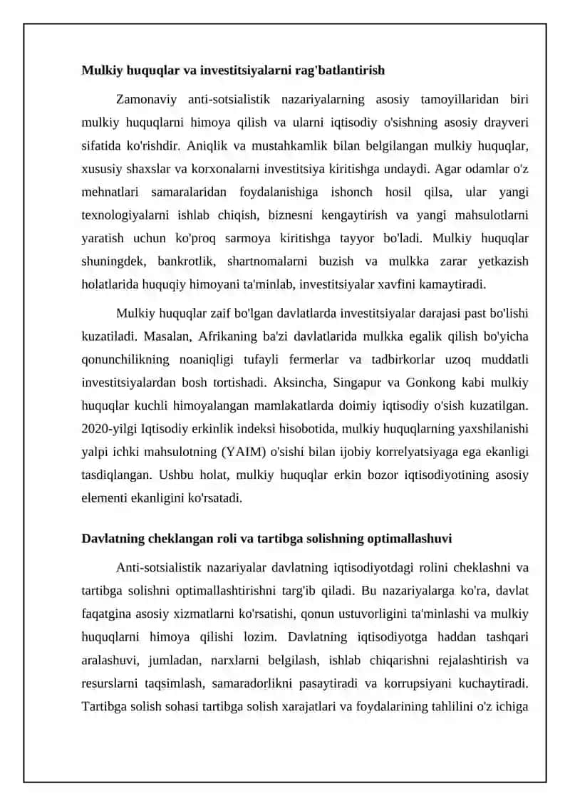 Zamonaviy antisotsialistik nazariyalar iqtisodiy oʻsishni qanday izohlaydi 4
