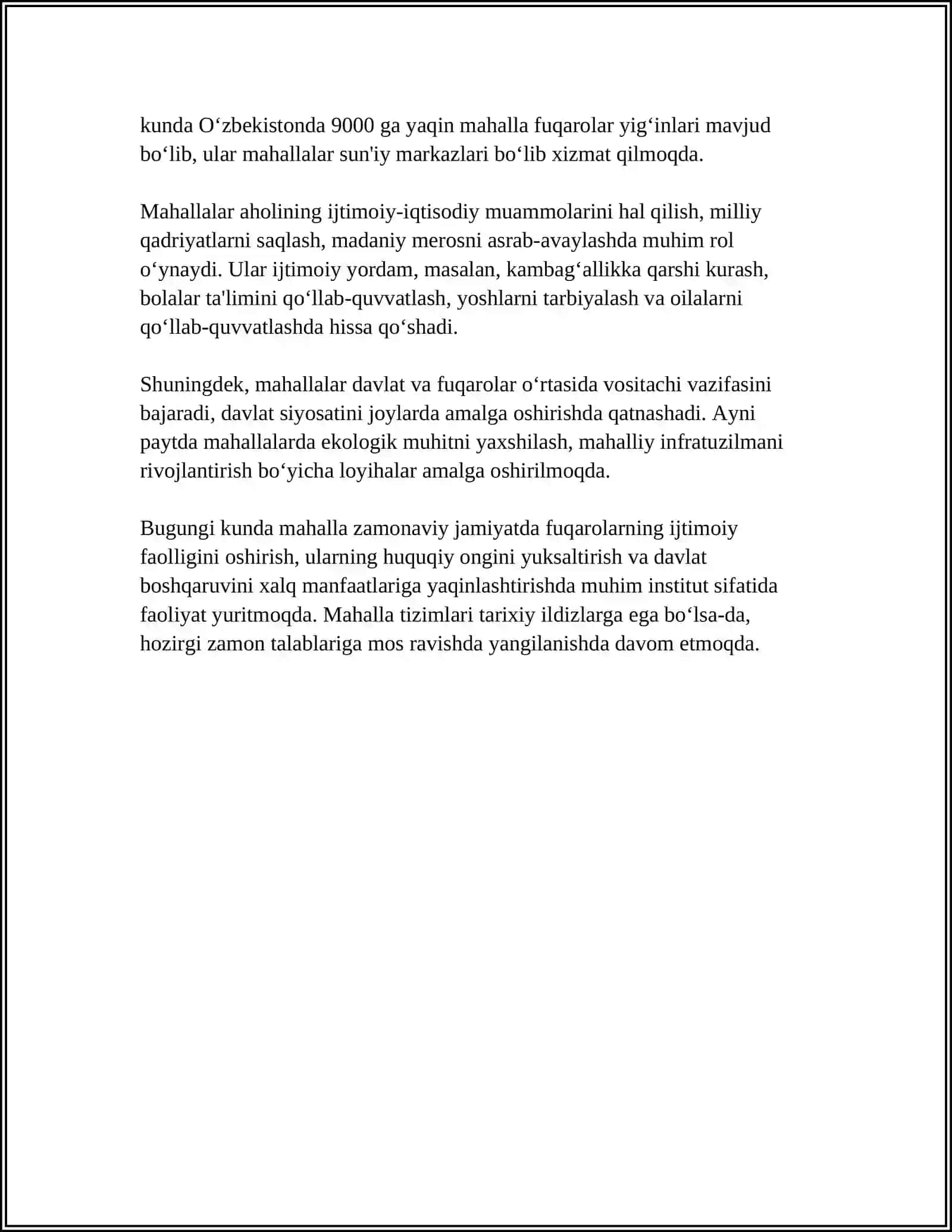 REFERAT Mavzu: MENING MAHALLAM 4