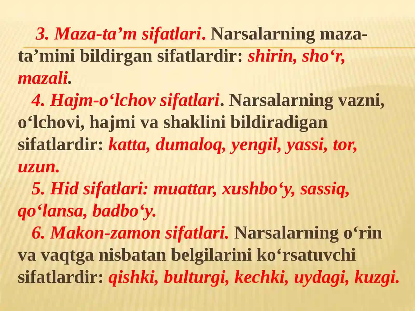 Sifat so`z turkumi mavzusi yuzasidan amaliy mashg`ulot 4