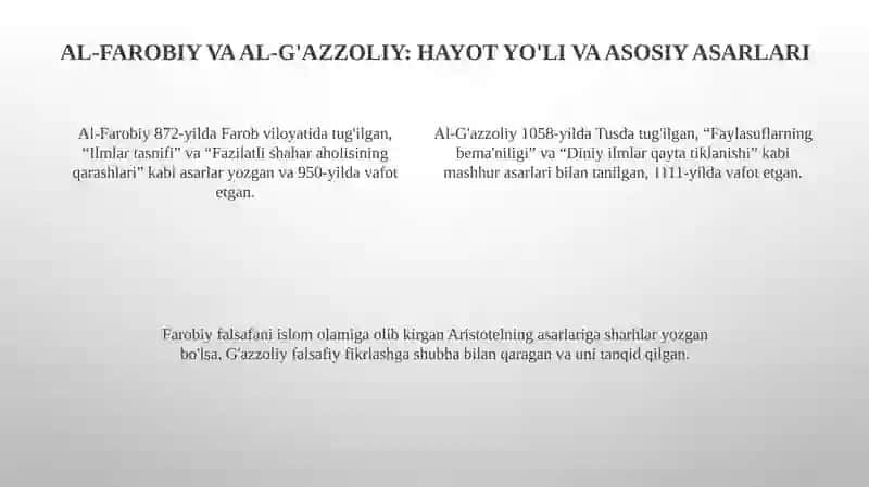 Abu Nasr Forobiy va G'azzoliyning falsafa ilmiga oid qarashlarini qiyosiy tahlil etish 4