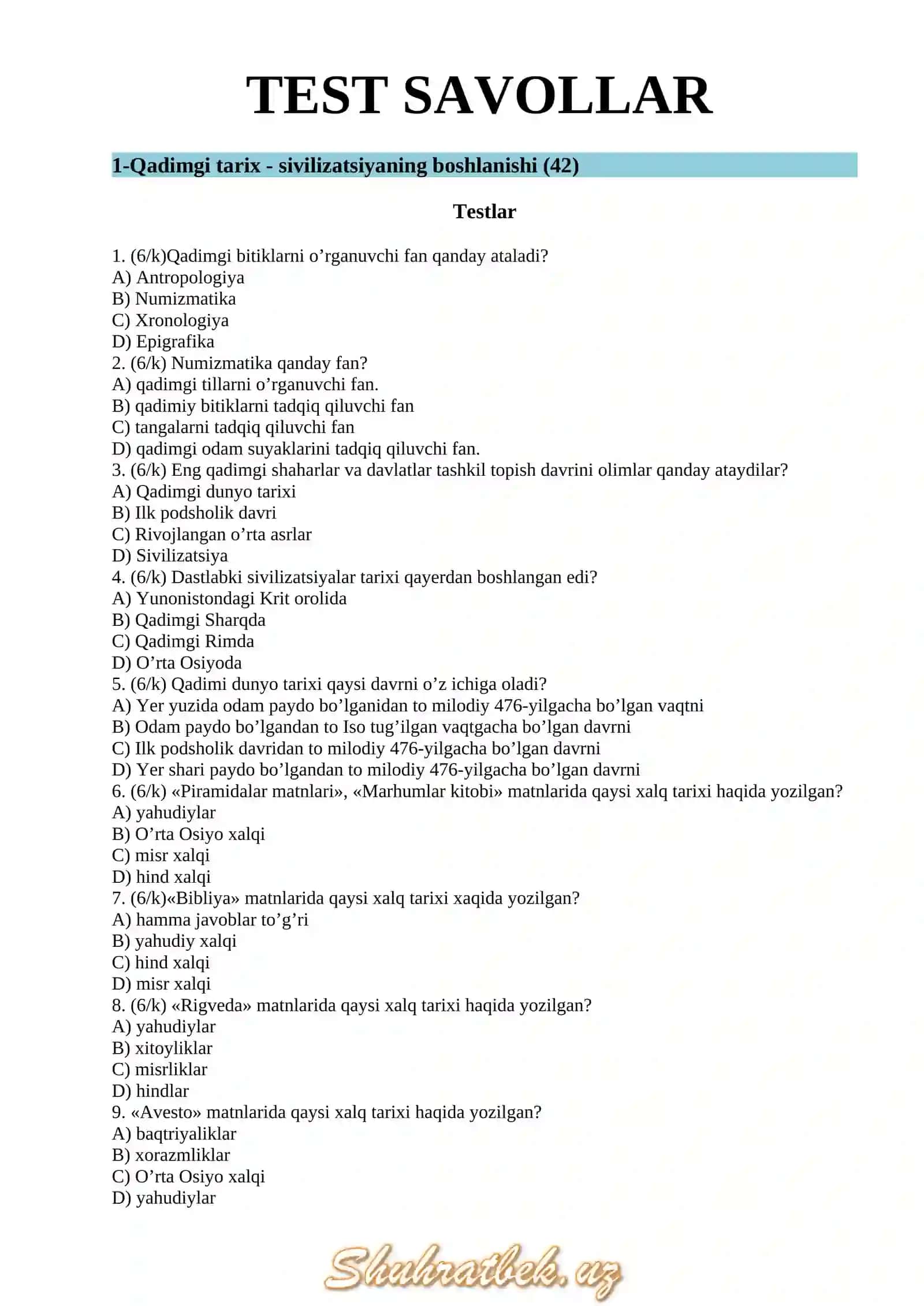 6-sinf tarix fanidan mavzulashtirilgan 4