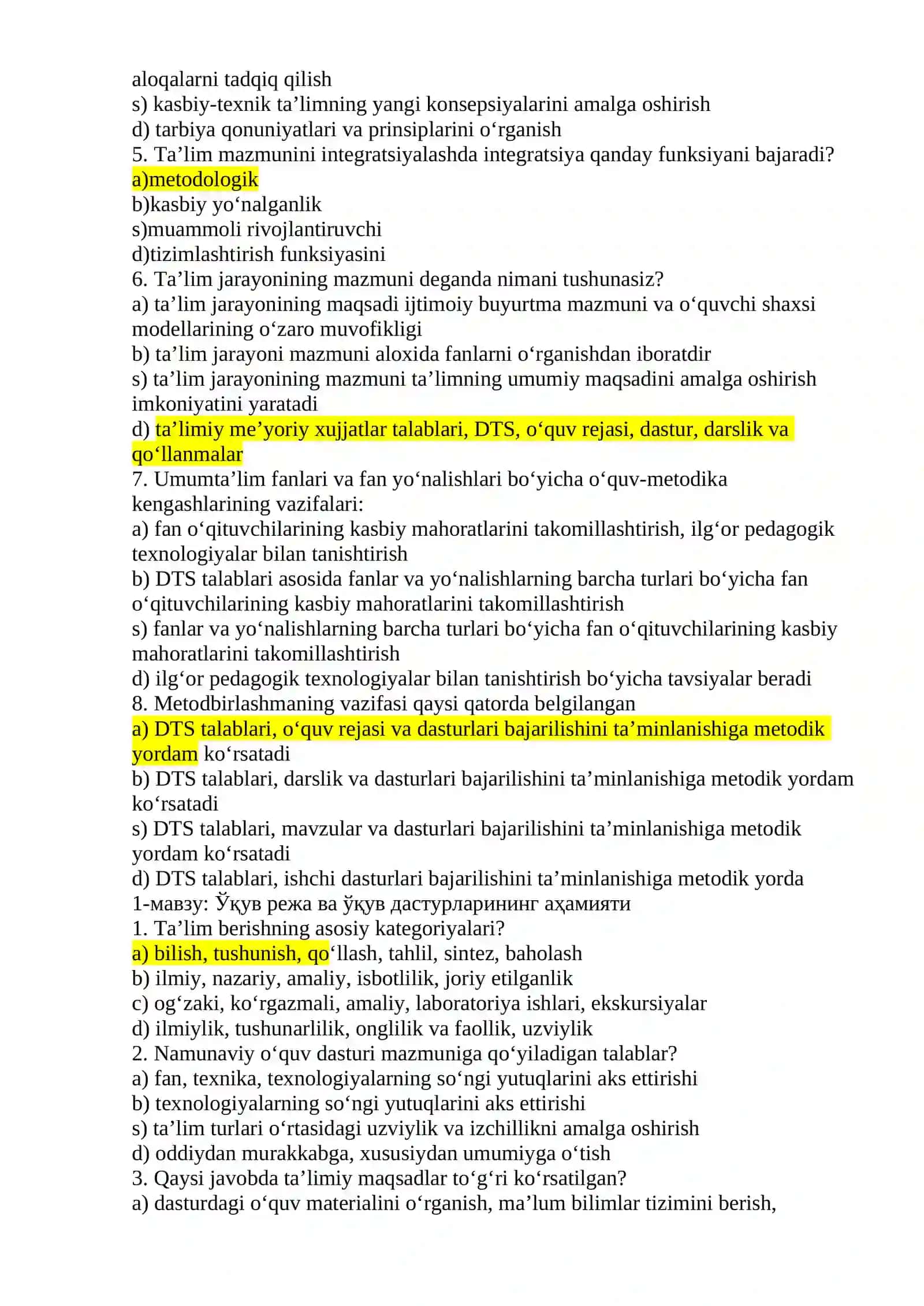 MENEJERLIK TEST SAVOLLARI (JAVOBLARI BILAN) 4