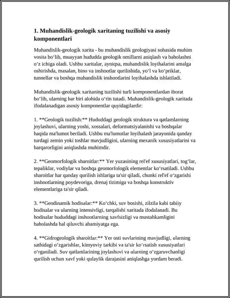 Muhandislik-geologik xaritalarning tuzilishi va ularni tahlil qilish usullari 4
