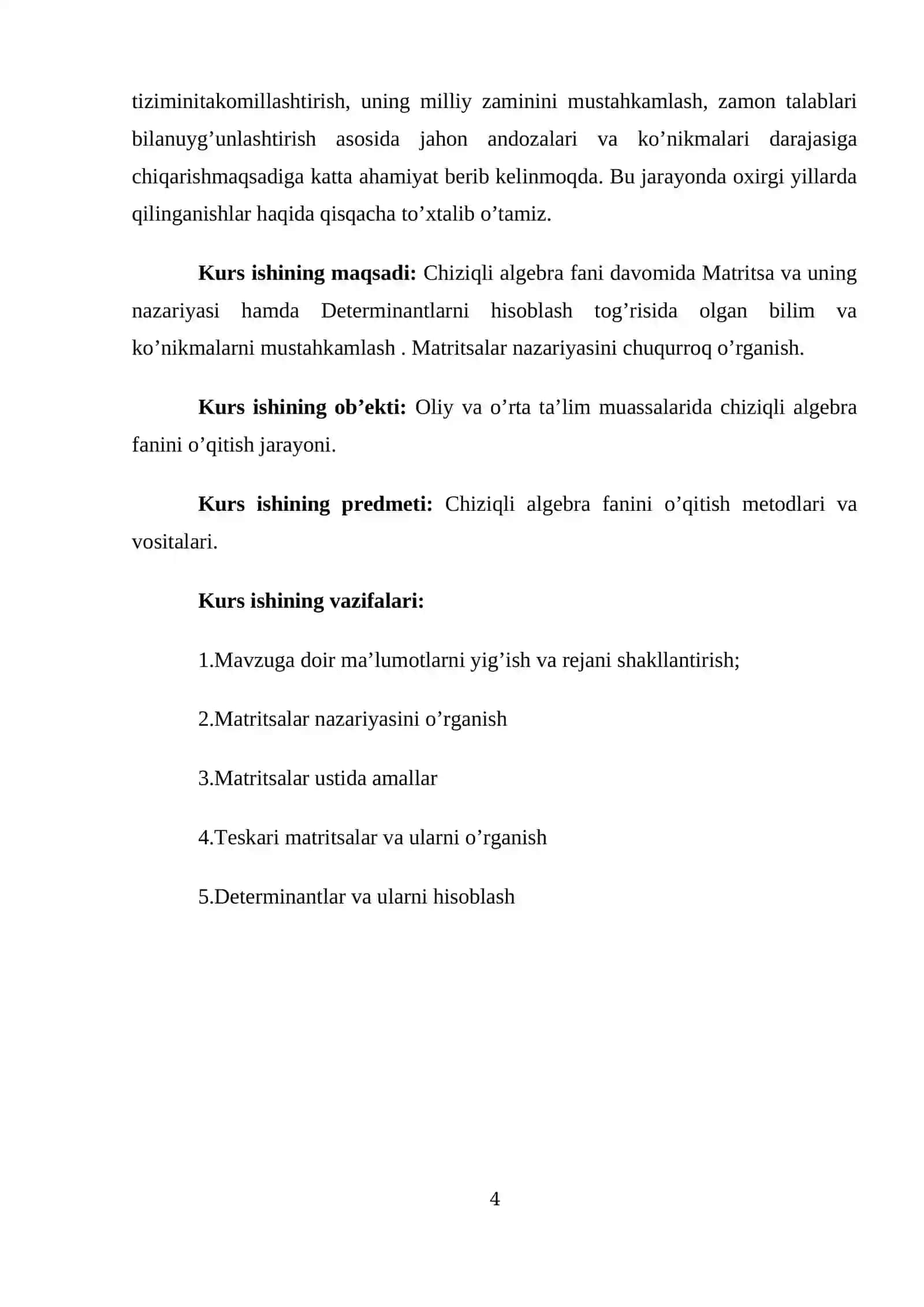 Kvadrat matritsaning determinanti 4