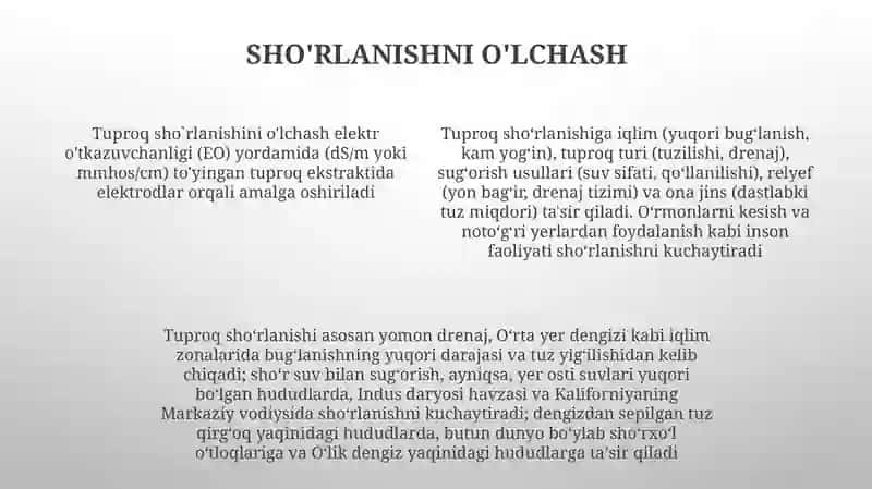 Sho‘rlangan tuproqlar paydo bo‘lishi va omillari 4