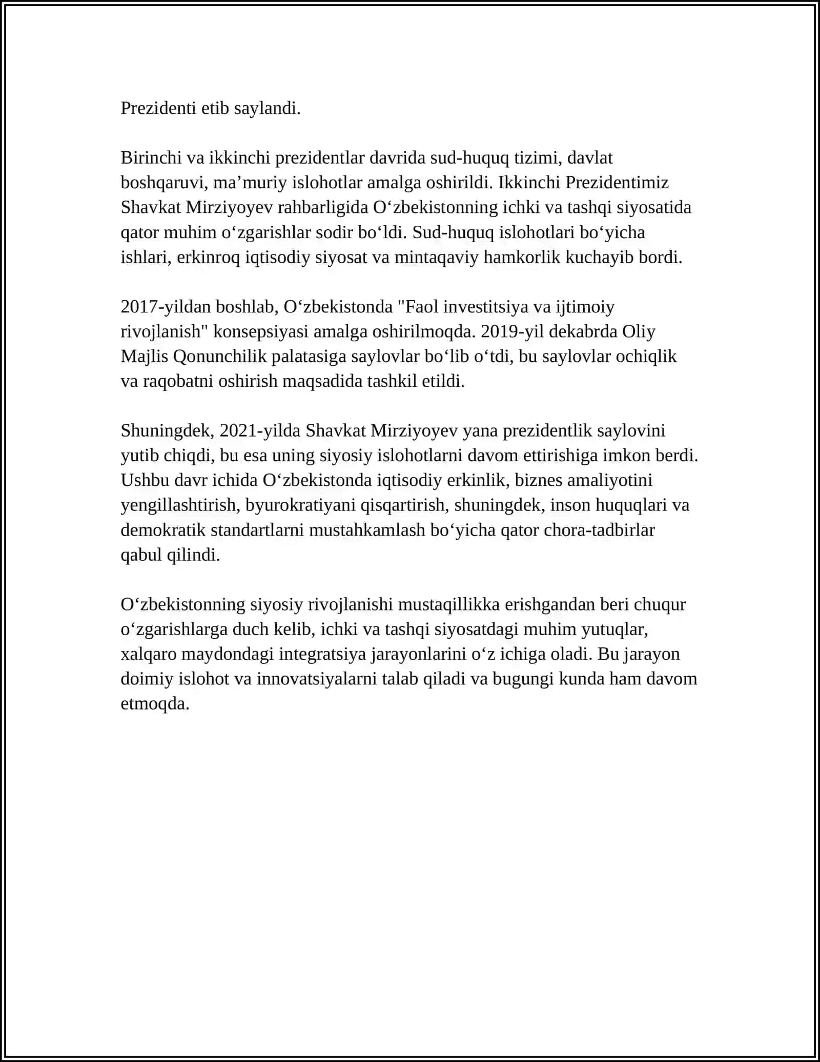 O'ZBEKISTONNING ENG YANGI TARIXI - REFERAT 4