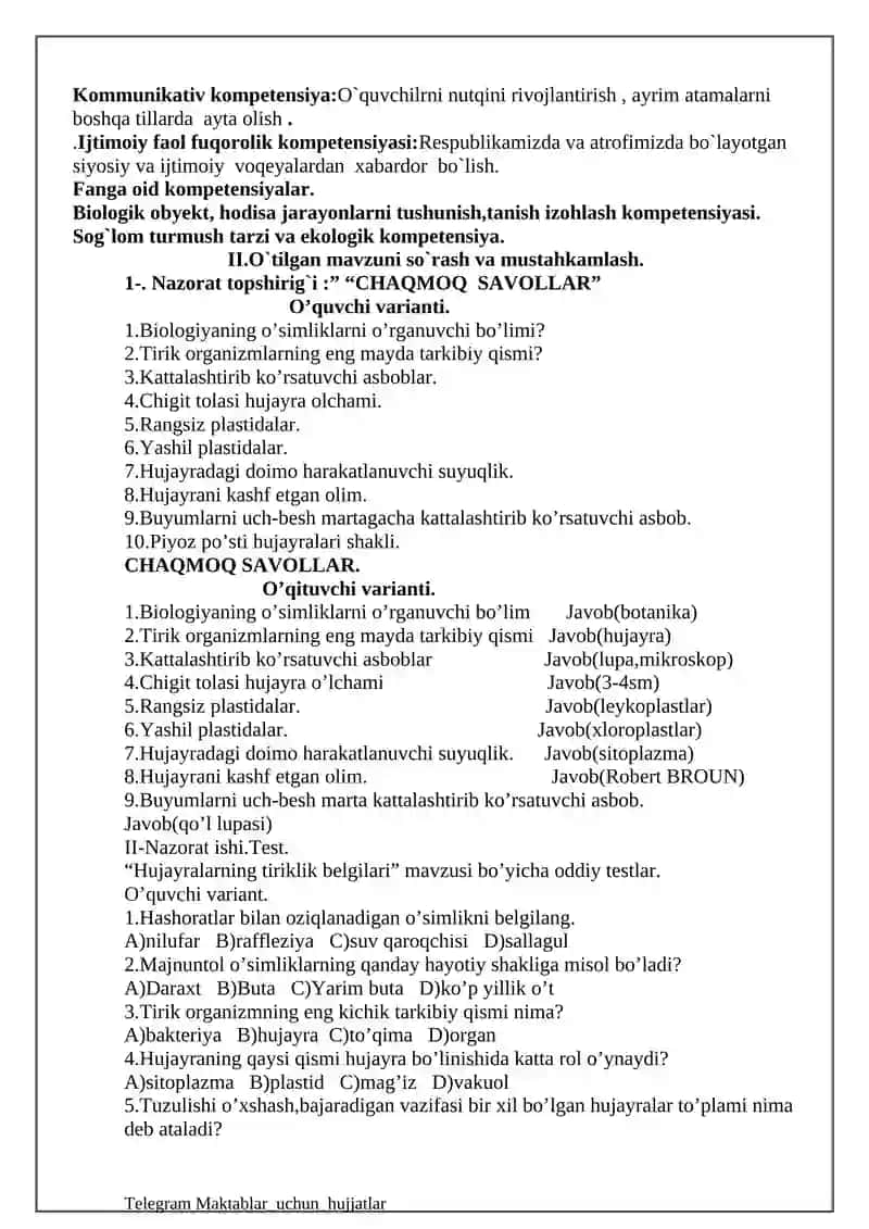 Hujayraning tiriklik belgilari.Jinsiy ko`payish haqida tushuncha 4