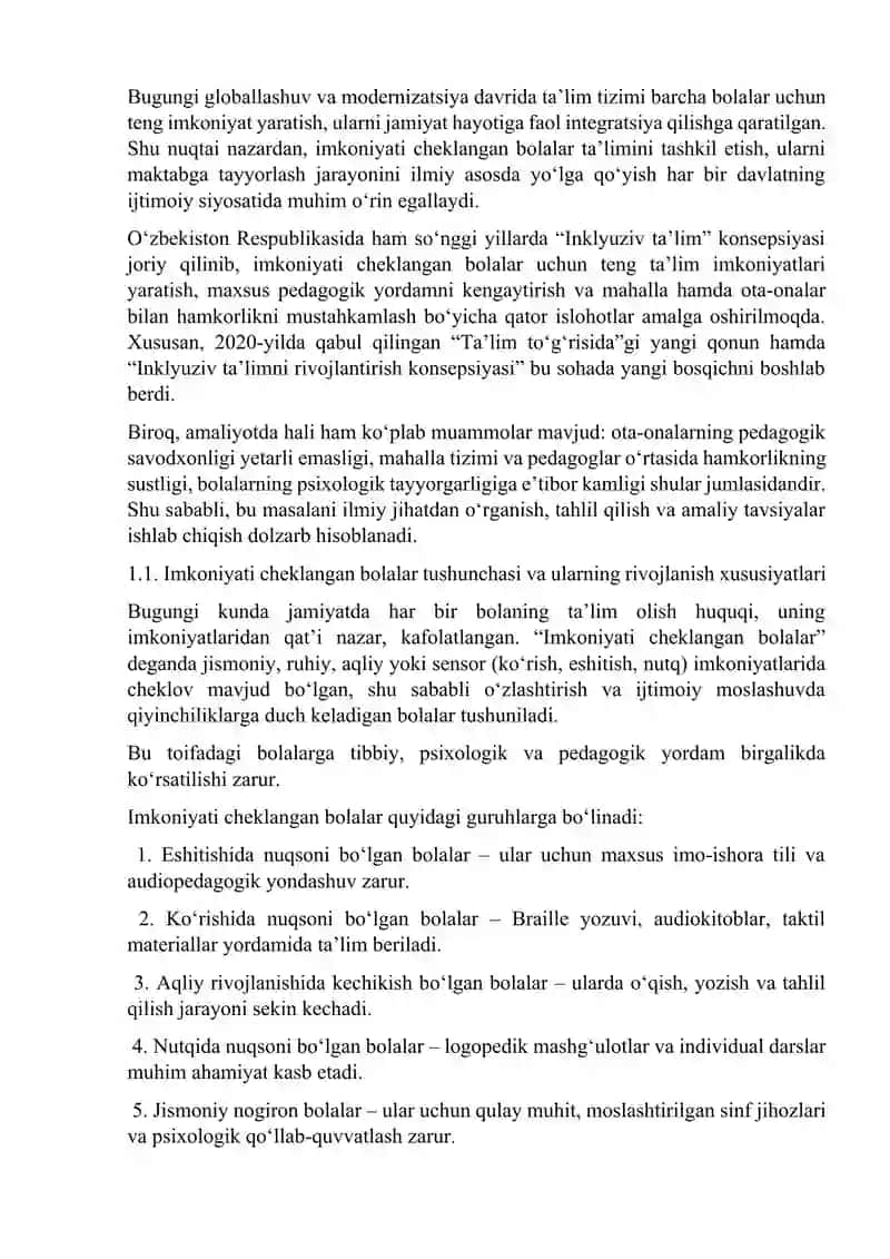 Imkoniyati cheklangan bolalarni maktabga tayyorlashning nazariy asoslari 4