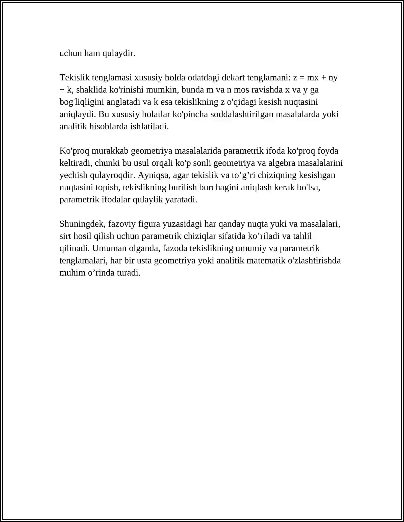 FAZODA TEKISLIK VA TO’G’RI CHIZIQ TENGLAMALARI. FUNKSIYANING LIMITI. FUNKSIYANING UZLUKSILIGI 4