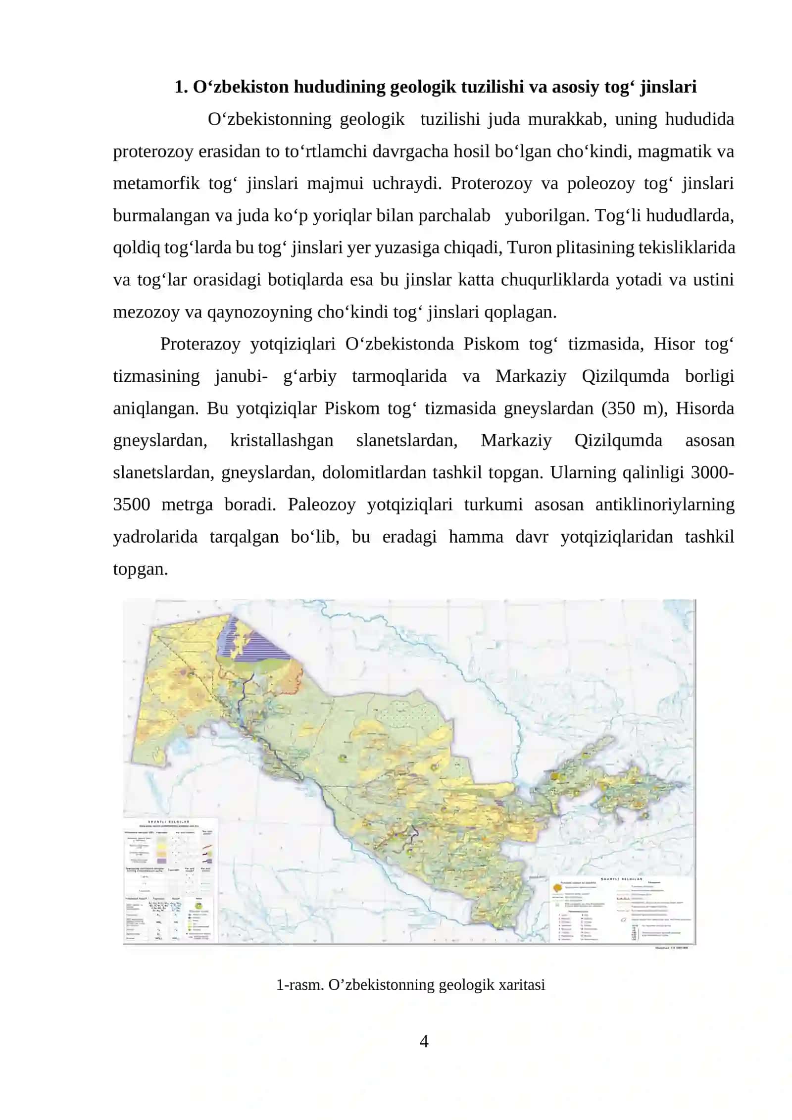 O’zbekistonning geologik tektonik tuzlilishi va seysmikligi mavzusida tayyor kurs ishi 4