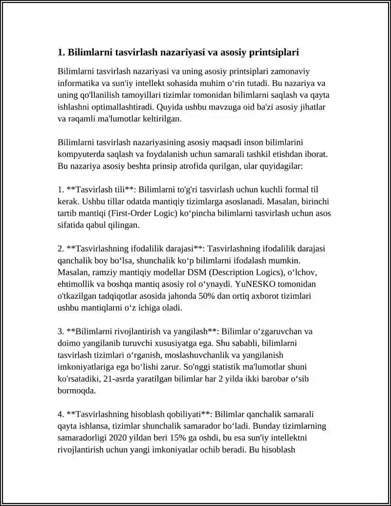 MUSTAQIL ISH: BILIMLARNI TASVIRLASH USULLARI.MANTIQIY MODELLAR,TARMOQLI CEMANTIK MODELLAR 4