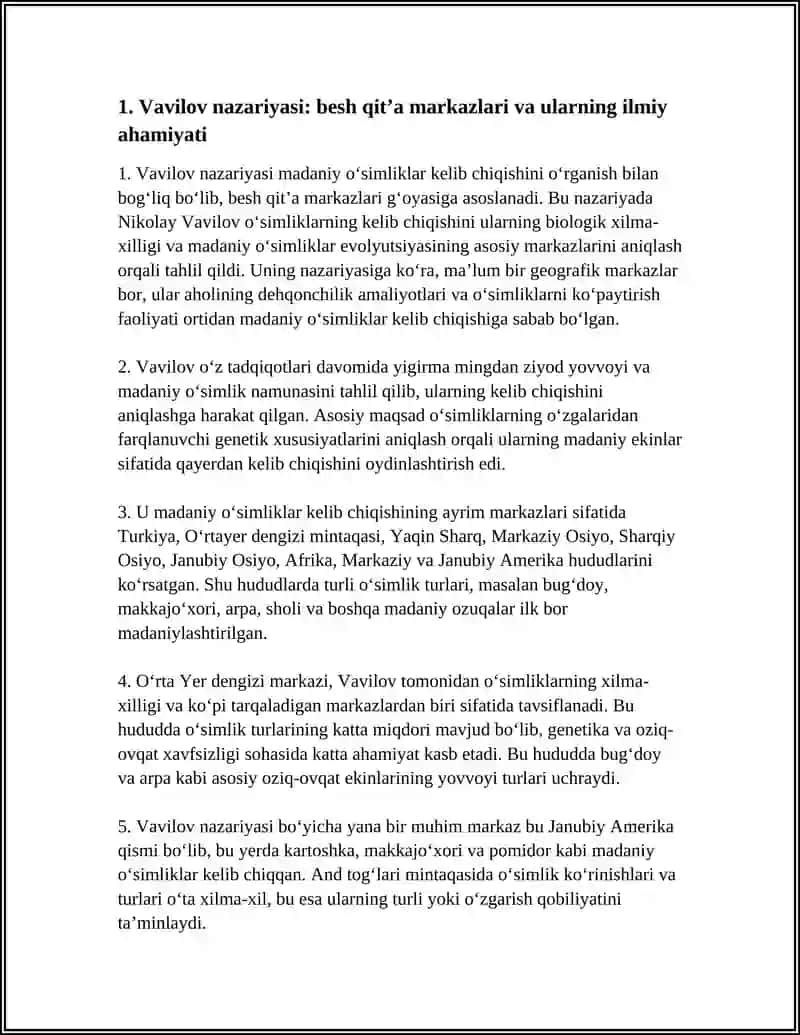 VAVELOVNING 5 QITA ISHLARINI OʻRGANISH MADANIY OʻSIMLIKLARINI KELIB CHIQISH MARKAZLARINI TAXLIL QILISH 4