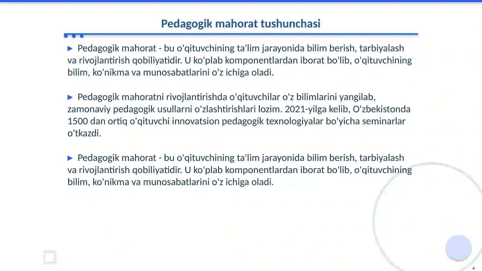 Kasb taʼlimi ôqituvchisining pedogogik mahorati 4