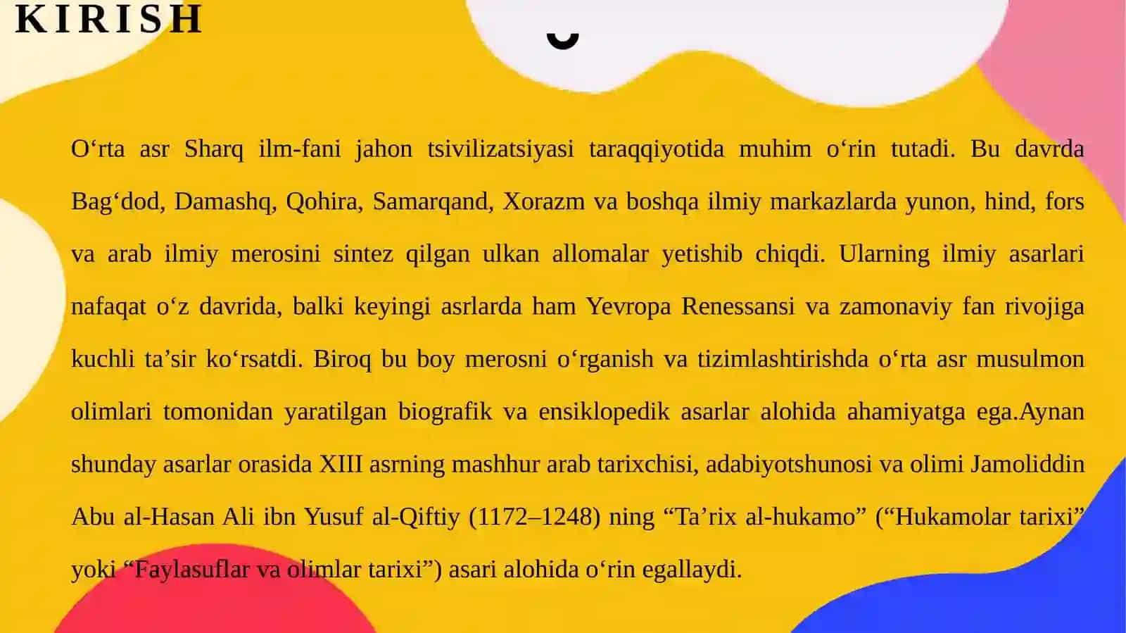 O‘rtaasr Sharq allomalari ilmiy merosini o‘rganishda Ibn al-Qiftiy asarining o‘rni 4