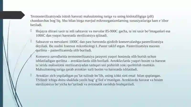 MEVAVA SABZAVOTLARNI TERMOSTRELLIZASIYA USULIDA QAYTA ISHLASH TEXNOLOGIYASI 4
