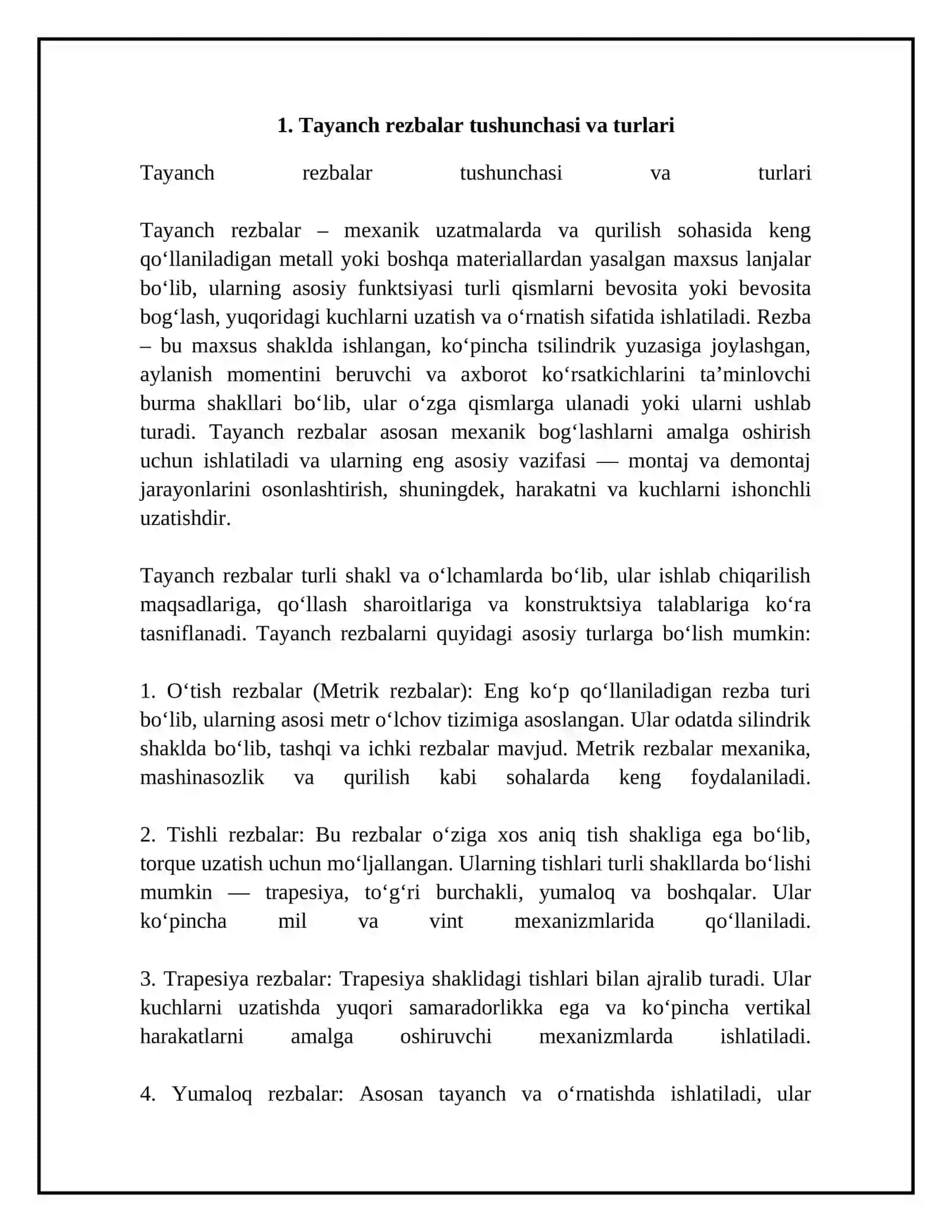 Tayanch rezbalarning joizlik va otqazishlari 4