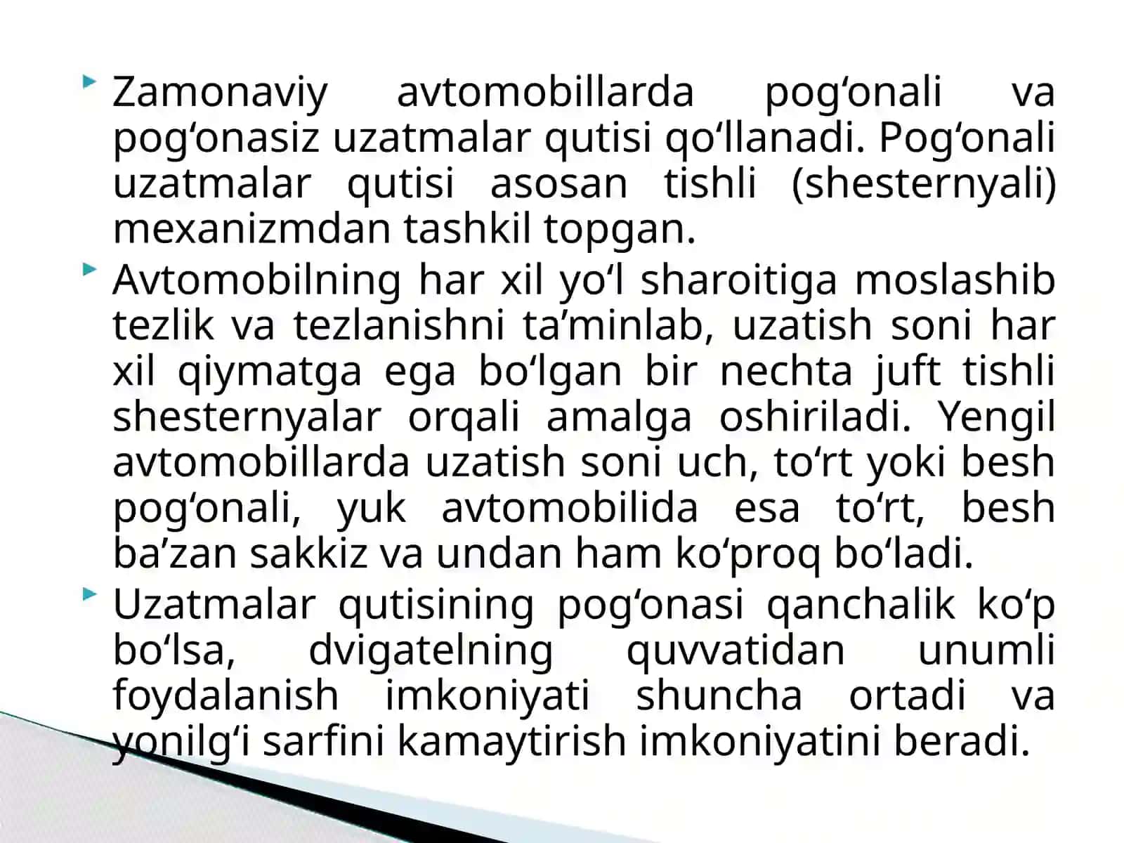 Uzatmalar qutisi yuritmasini qismlarga ajratish va yig'ish texnologiyasi 4