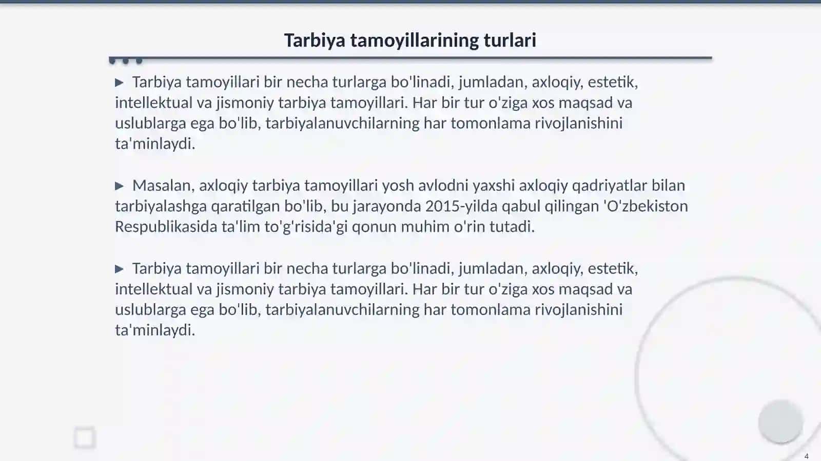 Tarbiya tamoyillari 4