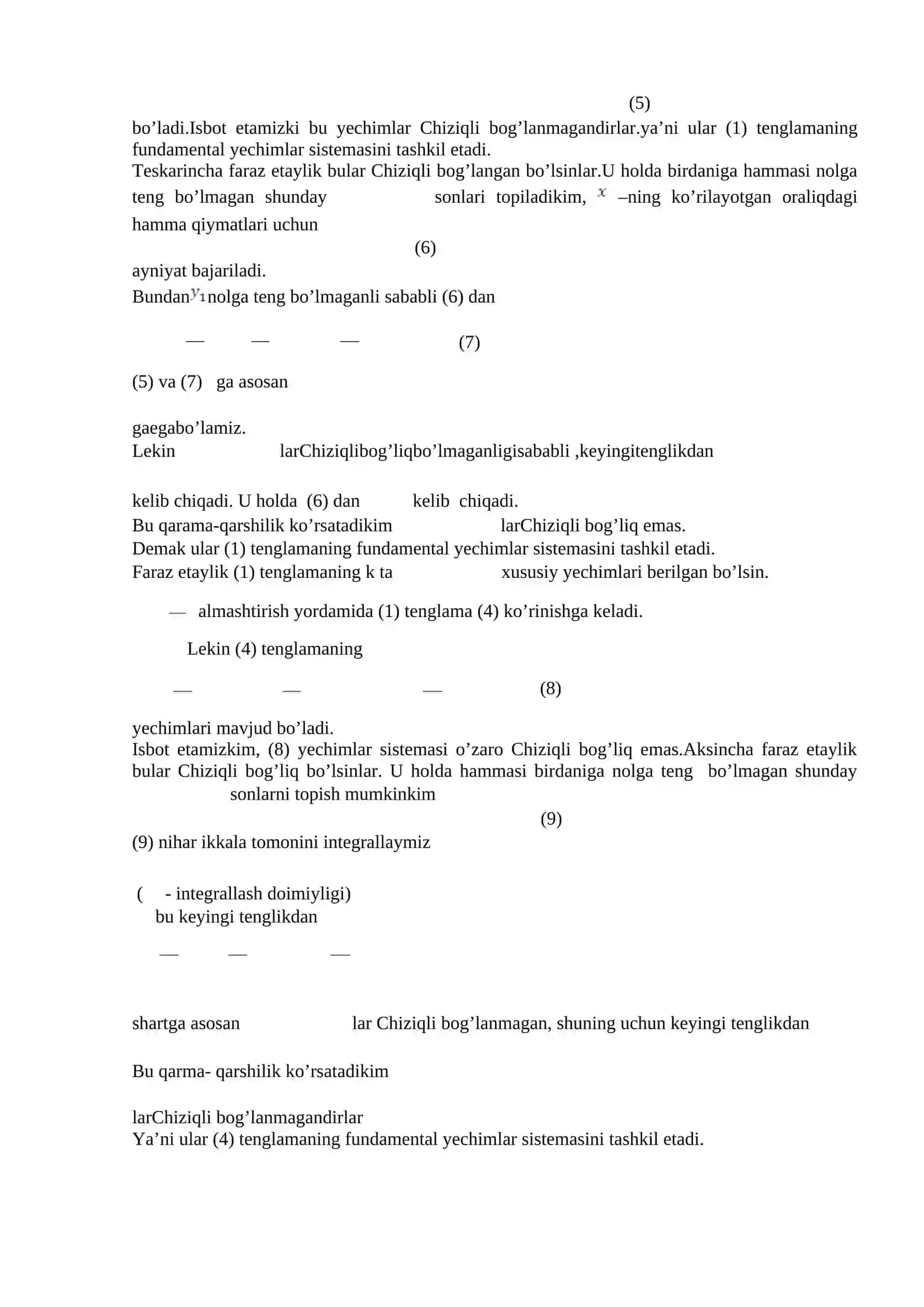 Yechimning fundamental sistemasi. Ostrogradskiy –liuvill formulasi 4